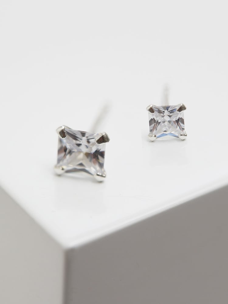 Simply Silver Silver Cubic Zirconia Square Stud Earrings - Image 2 of 3