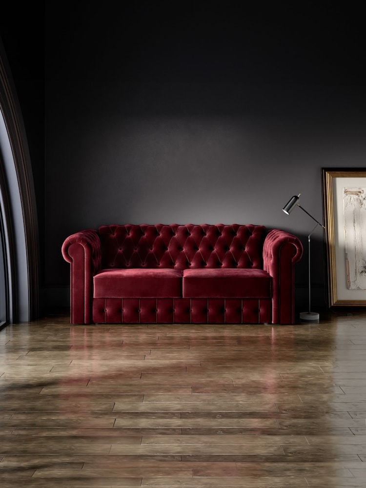 Jay-Be Luxe Velvet Shiraz Red Chesterfield 3 Seater Sofa Bed - Image 1 of 6