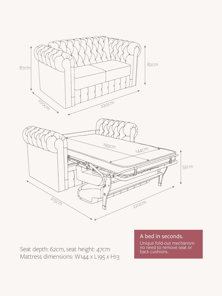 Jay-Be Luxe Velvet Shiraz Red Chesterfield 3 Seater Sofa Bed - Image 6 of 6