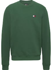 Tommy Jeans Green Regular Badge Crew Neck 100% Cottton Sweatshirt - Image 1 of 3