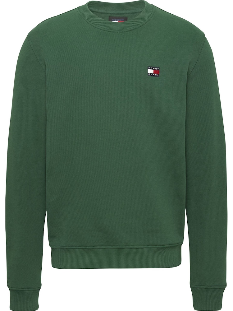 Tommy Jeans Green Regular Badge Crew Neck 100% Cottton Sweatshirt - Image 1 of 3