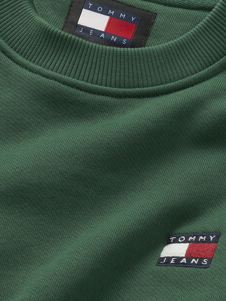 Tommy Jeans Green Regular Badge Crew Neck 100% Cottton Sweatshirt - Image 3 of 3 Tommy Jeans Green Regular Badge Crew Neck 100% Cottton Sweatshirt - Image 3 of 3