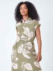 Roman Green Tropical Print Shirt Dress - Image 1 of 5