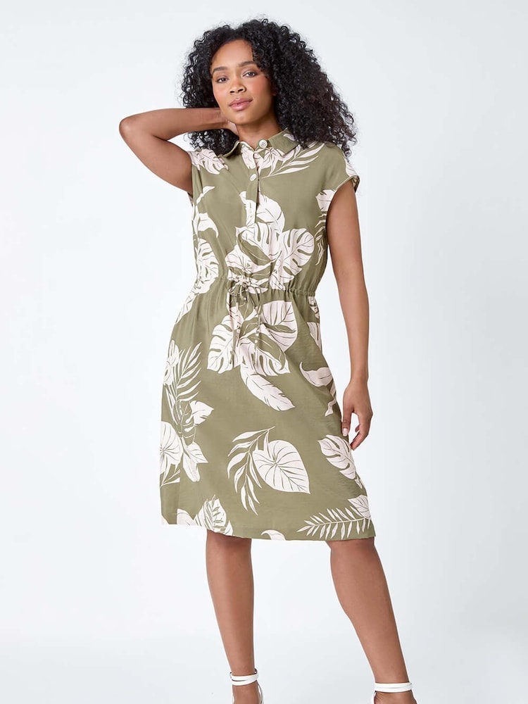 Roman Green Tropical Print Shirt Dress - Image 2 of 5