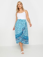 Yours Curve Blue LIMITED COLLECTION Curve Blue Floral Print Wrap Skirt - Image 3 of 5
