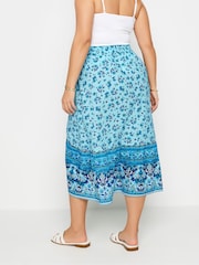 Yours Curve Blue LIMITED COLLECTION Curve Blue Floral Print Wrap Skirt - Image 4 of 5