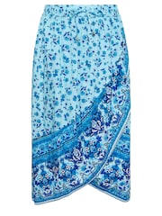 Yours Curve Blue LIMITED COLLECTION Curve Blue Floral Print Wrap Skirt - Image 5 of 5