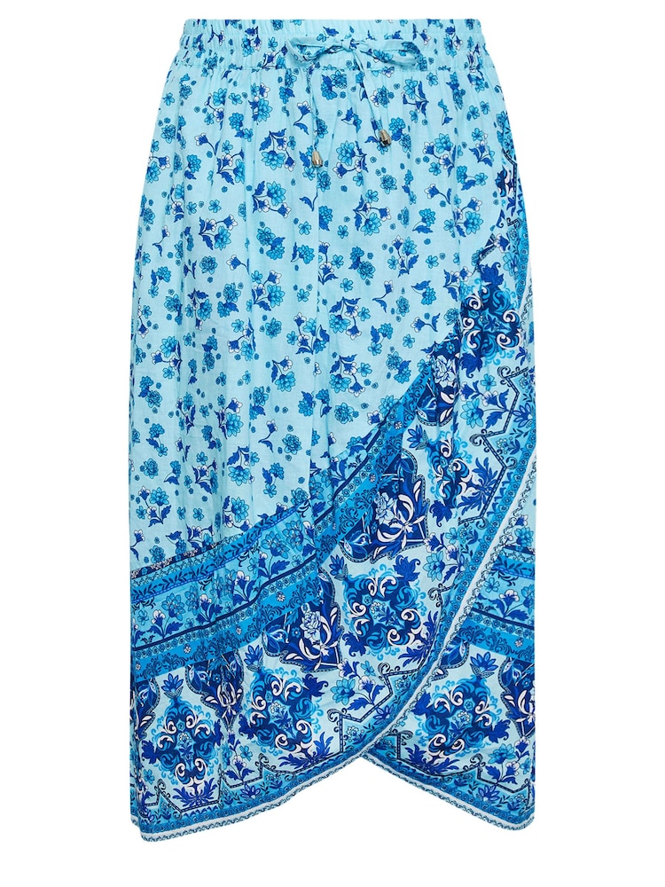 Yours Curve Blue LIMITED COLLECTION Curve Blue Floral Print Wrap Skirt - Image 5 of 5