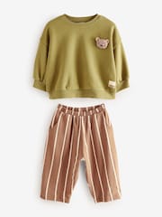 Green Sweatshirt and Barrel Leg 100% Cotton Joggers Set (3mths-7yrs) - Image 7 of 10