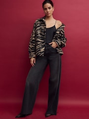 Neutral Borg Zebra Print Fleece Shacket - Image 1 of 7