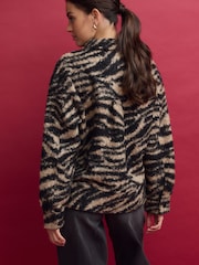 Neutral Borg Zebra Print Fleece Shacket - Image 2 of 7