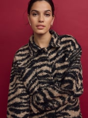 Neutral Borg Zebra Print Fleece Shacket - Image 3 of 7