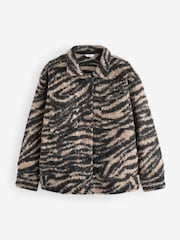 Neutral Borg Zebra Print Fleece Shacket - Image 5 of 7