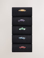 Black Cars Fun Embroidered Socks 5 Pack - Image 1 of 8