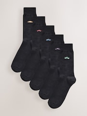 Black Cars Fun Embroidered Socks 5 Pack - Image 2 of 8