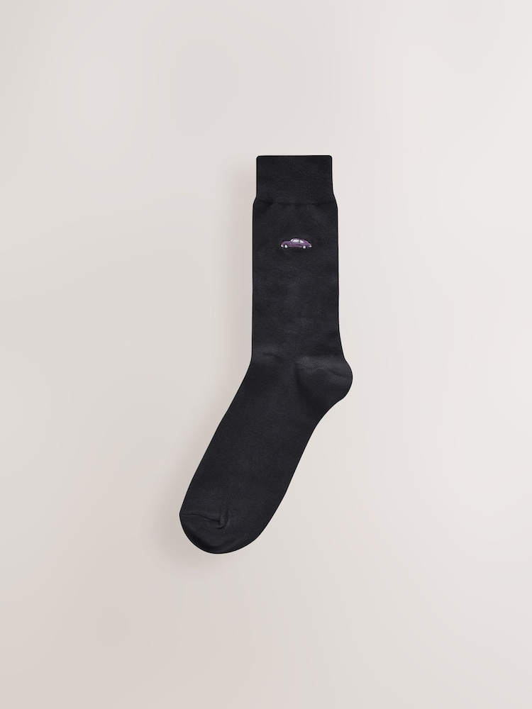 Black Cars Fun Embroidered Socks 5 Pack - Image 4 of 8