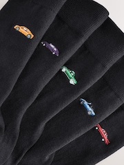 Black Cars Fun Embroidered Socks 5 Pack - Image 8 of 8