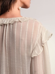 Neutral Sheer Long Sleeve Embellished Ruffle Blouse - Image 5 of 7