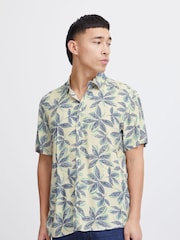Blend Cream Leaf Print Short Sleeve Shirt - Image 1 of 5