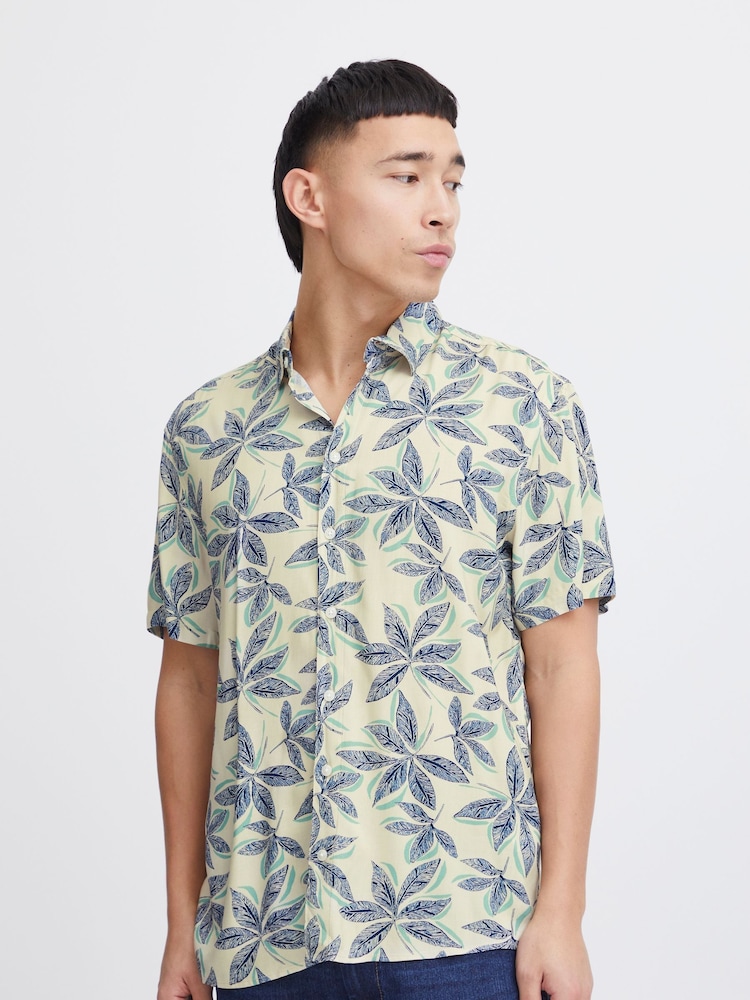 Blend Cream Leaf Print Short Sleeve Shirt - Image 1 of 5