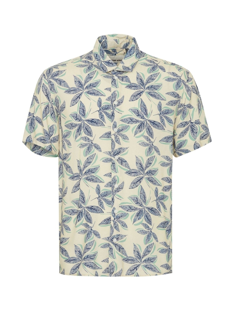 Blend Cream Leaf Print Short Sleeve Shirt - Image 5 of 5