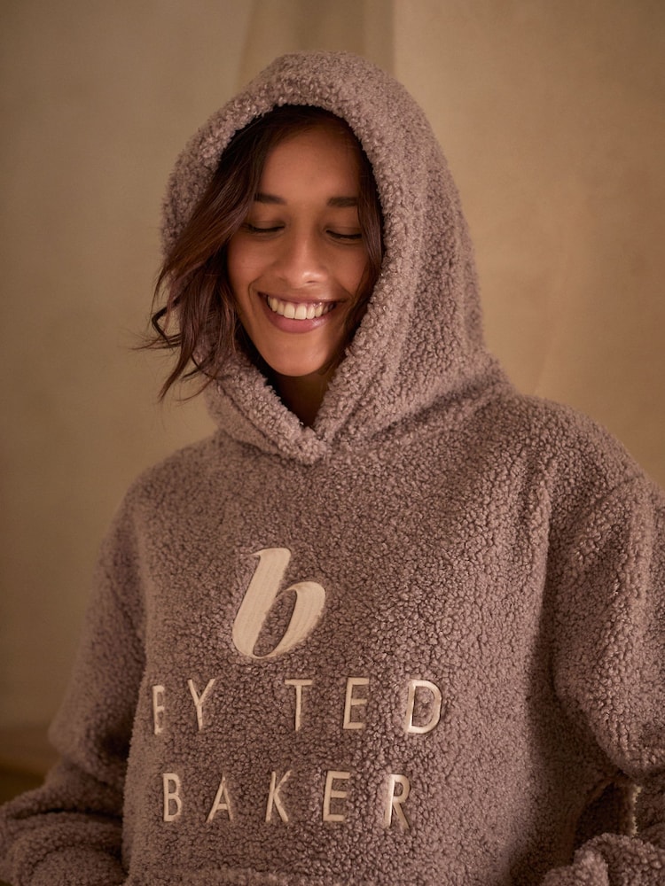B By Ted Baker Cosy Borg Mink Brown Hoodie - Image 3 of 6
