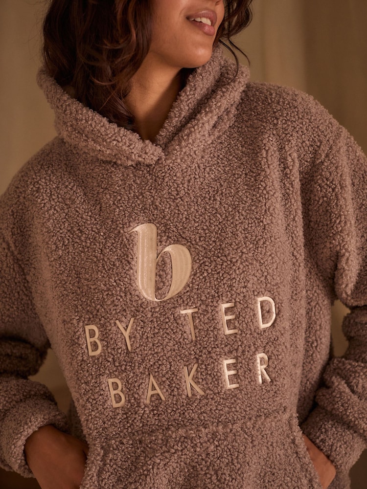 B By Ted Baker Cosy Borg Mink Brown Hoodie - Image 4 of 6