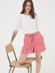 FatFace Tenby Red Linen Blend Stripe Shorts - Image 1 of 5