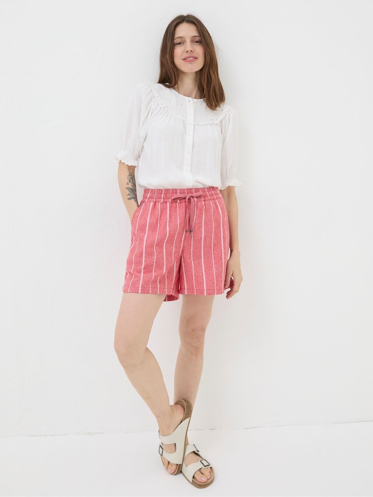 FatFace Tenby Red Linen Blend Stripe Shorts - Image 2 of 5