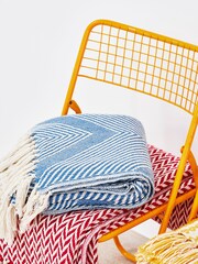 Oliver Bonas Blue Alma Woven Chevron Throw - Image 1 of 4