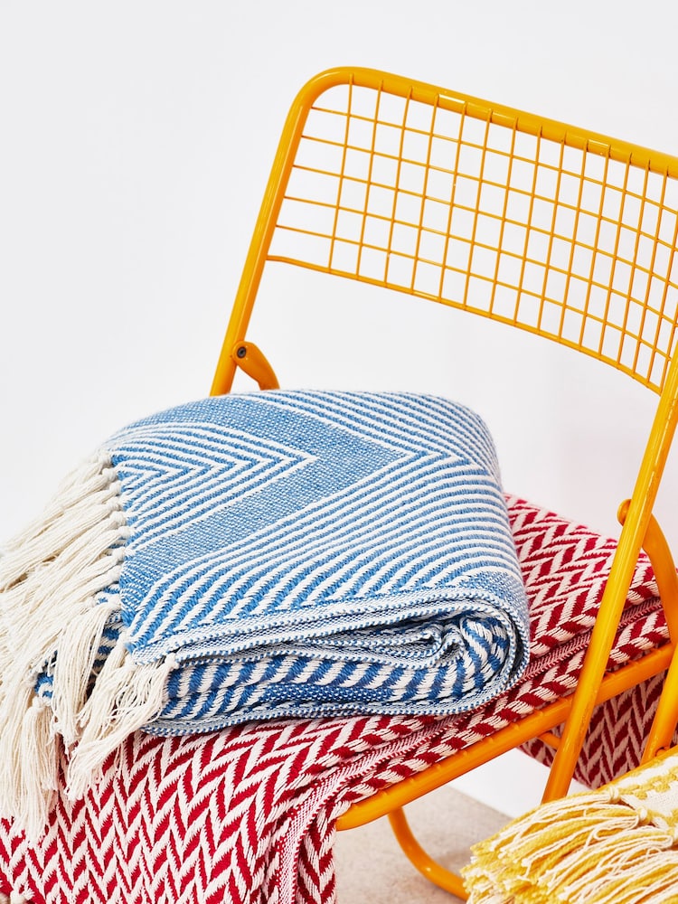 Oliver Bonas Blue Alma Woven Chevron Throw - Image 1 of 4