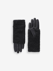 Black Bouclé Cuff Leather Gloves - Image 1 of 1