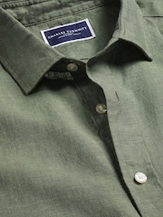 Charles Tyrwhitt Green Slim Fit Plain Short Sleeve Pure 100% Linen Shirt - Image 4 of 5