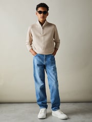 Reiss Washed Stone Blackhall 3-9 yrs Merino Wool Half-Zip Funnel Neck Jumper - Image 1 of 4