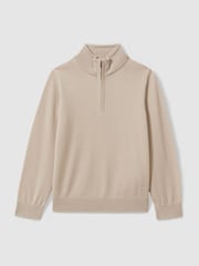 Reiss Washed Stone Blackhall 3-9 yrs Merino Wool Half-Zip Funnel Neck Jumper - Image 2 of 4