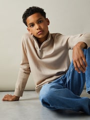 Reiss Washed Stone Blackhall 3-9 yrs Merino Wool Half-Zip Funnel Neck Jumper - Image 3 of 4