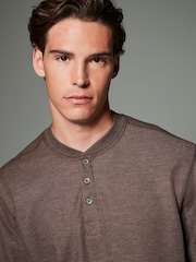 Brown Ribbed Textured Long Sleeve Grandad T-Shirt - Image 1 of 7
