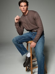 Brown Ribbed Textured Long Sleeve Grandad T-Shirt - Image 2 of 7
