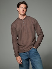 Brown Ribbed Textured Long Sleeve Grandad T-Shirt - Image 4 of 7