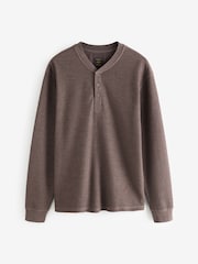 Brown Ribbed Textured Long Sleeve Grandad T-Shirt - Image 6 of 7