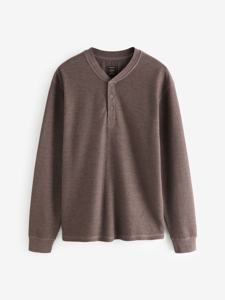 Marron côtelé - T-shirt texturé à manches longues grand-père - Image 6 of 7