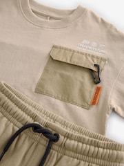 kameno siva - Utility 100% Cotton kratek rokav; s kratkimi rokavi majica and lahke hlače za prosti čas Set (3-16yrs) - Slika 3 iz 4
