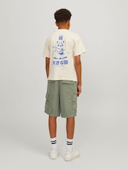Зеленый - Синие свободные шорты-карго из ткани с добавлением льна JACK & JONES JUNIOR - Изображение 2 из 8