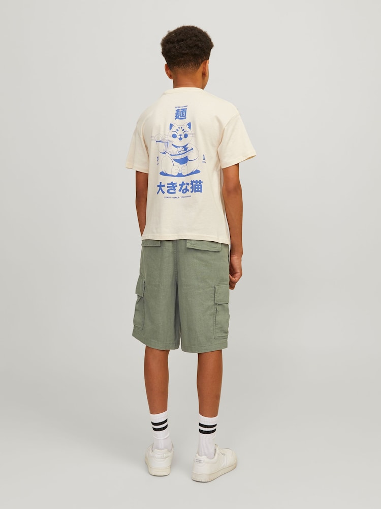 Зеленый - Синие свободные шорты-карго из ткани с добавлением льна JACK & JONES JUNIOR - Изображение 2 из 8