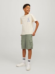 Зеленый - Синие свободные шорты-карго из ткани с добавлением льна JACK & JONES JUNIOR - Изображение 5 из 8