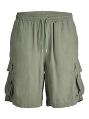 Зеленый - Синие свободные шорты-карго из ткани с добавлением льна JACK & JONES JUNIOR - Изображение 7 из 8