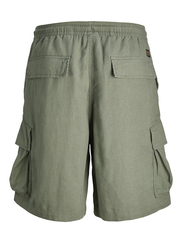 Зеленый - Синие свободные шорты-карго из ткани с добавлением льна JACK & JONES JUNIOR - Изображение 8 из 8