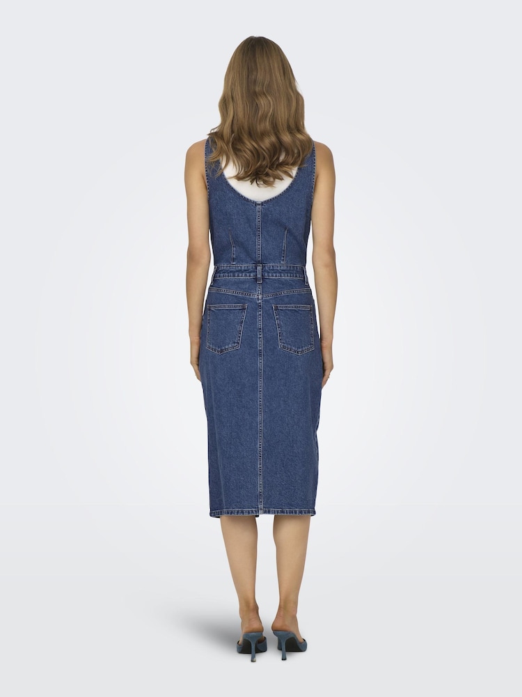 ONLY Blue Denim Button Up Cami Midi Dress - Image 2 of 5