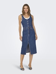 ONLY Blue Denim Button Up Cami Midi Dress - Image 3 of 5