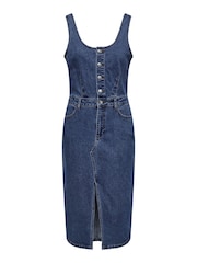 ONLY Blue Denim Button Up Cami Midi Dress - Image 4 of 5